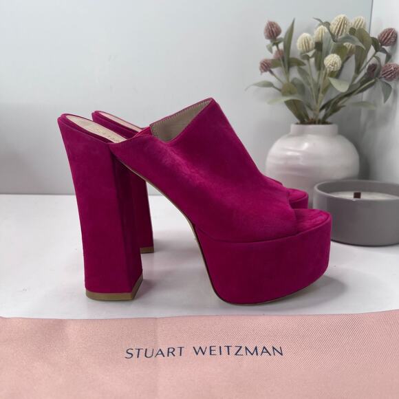 Stuwart Weitzman Skyhigh 145 Platform Slide Suede Azalea SD275 Women's US 9.5 B - Picture 3 of 11
